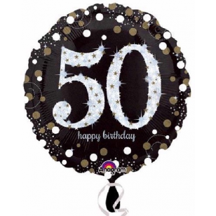 Black & Gold Sparkle 50th Birthday Balloon